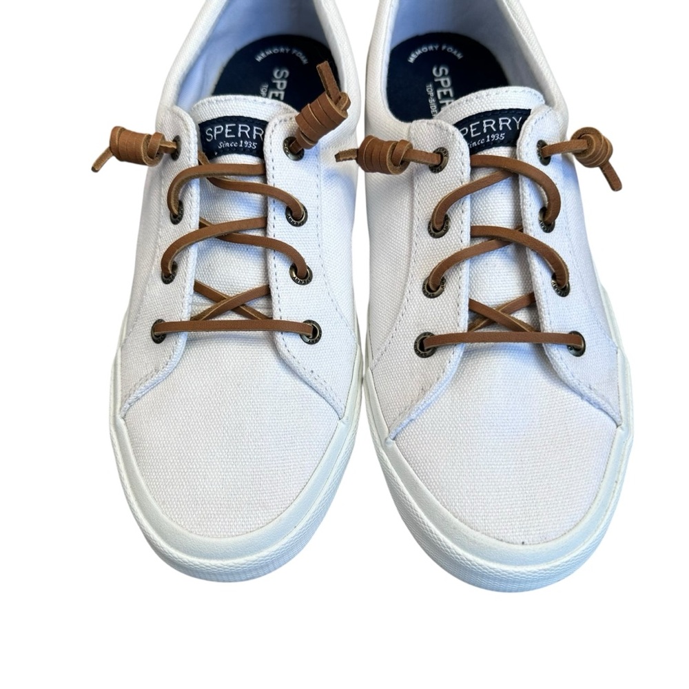 Sperry Women's Crest Vibe Canvas Sneakers White EUC Boat Shoe 9.5M $70 - Picture 10 of 11